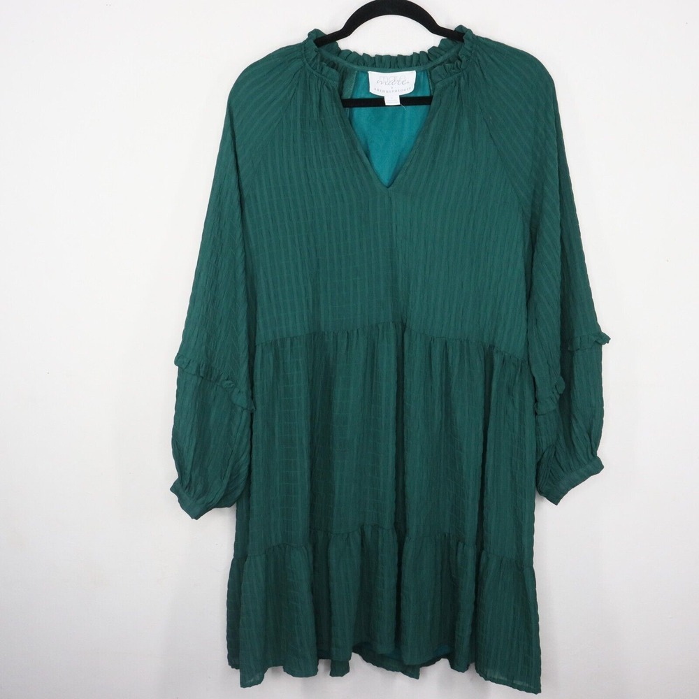 Anthropologie Mare Mare Dress Small Green Tiered‎ Anne Boho Tiered Puff Sleeve